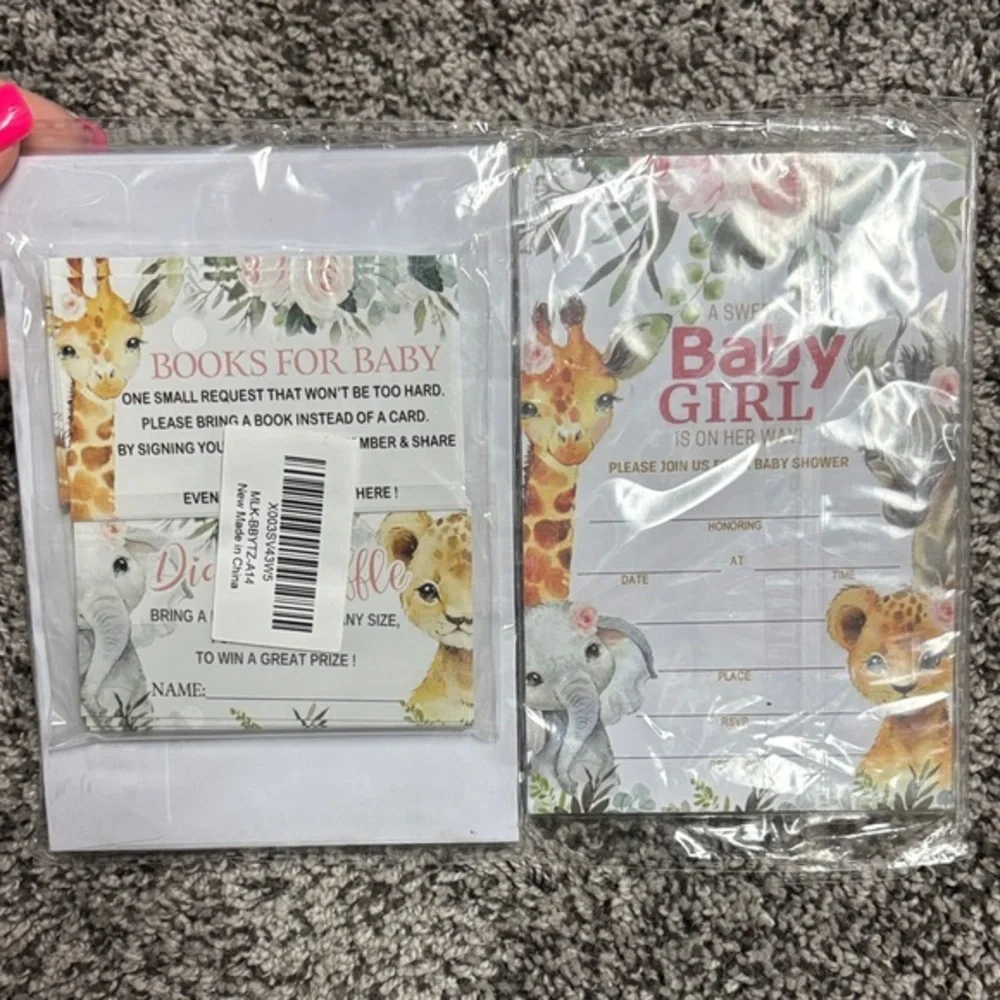 Baby Shower Invitation, books for baby and Diaper Raffle